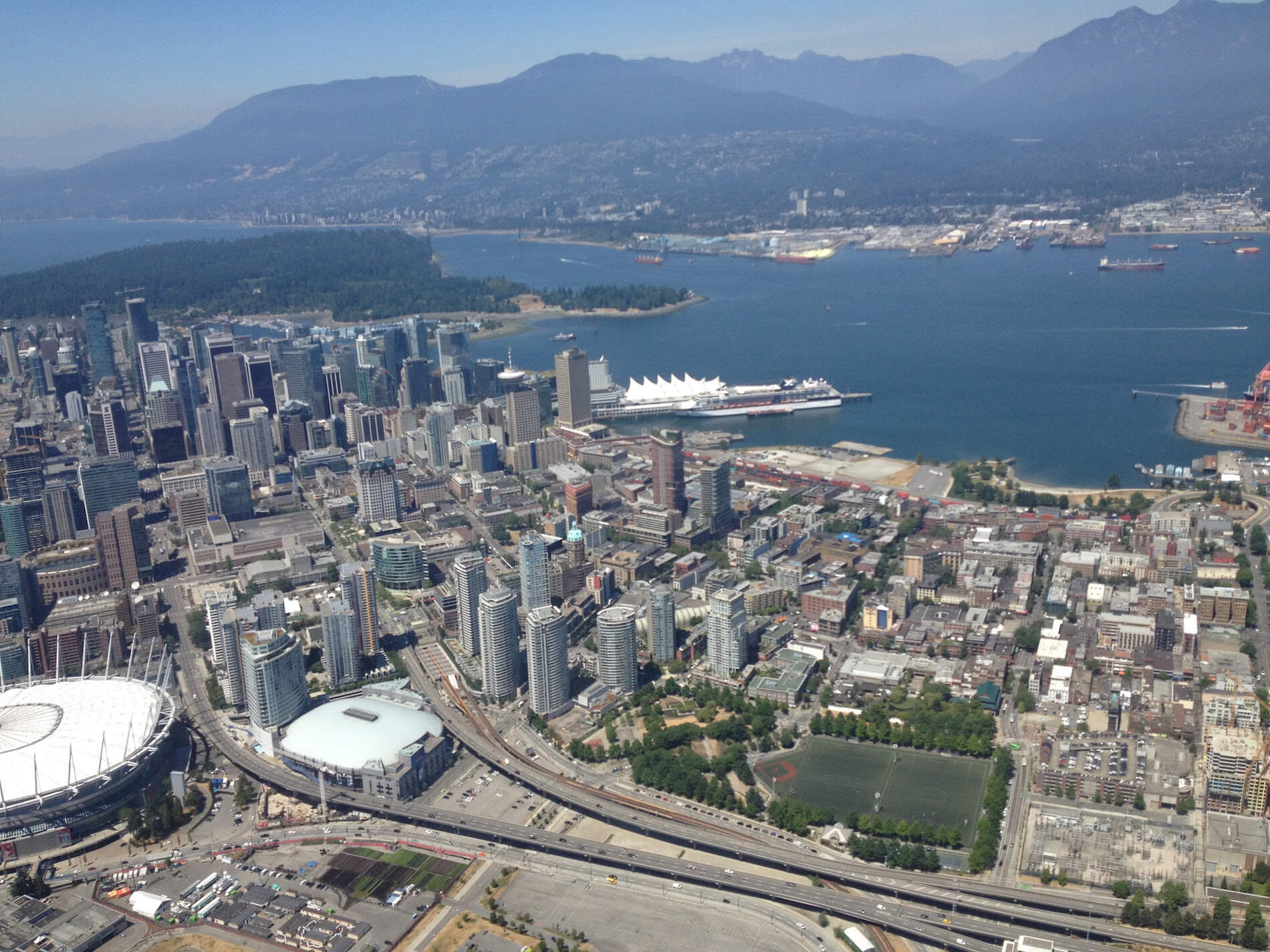 aerial photo of Vancouver from a helicopter